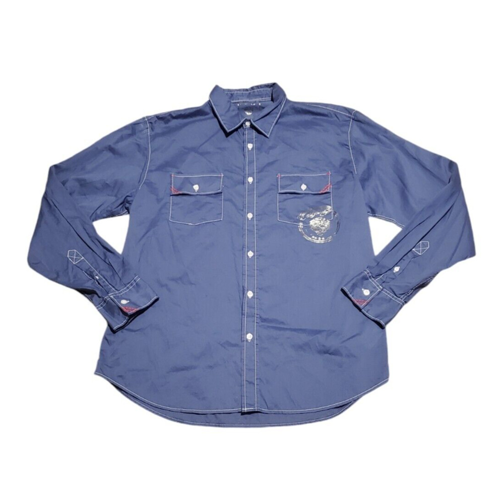 Ed Hardy by Christian Audigier Shirt Button Front Long Sleeve Logo Tiger Men XL